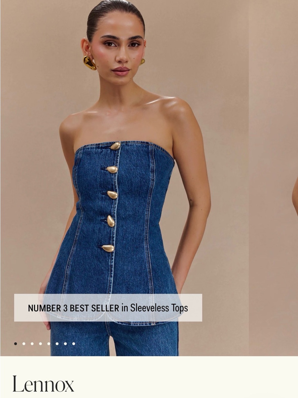 Meshki Denim Strapless Corset Top with Gold Buttons - Blue